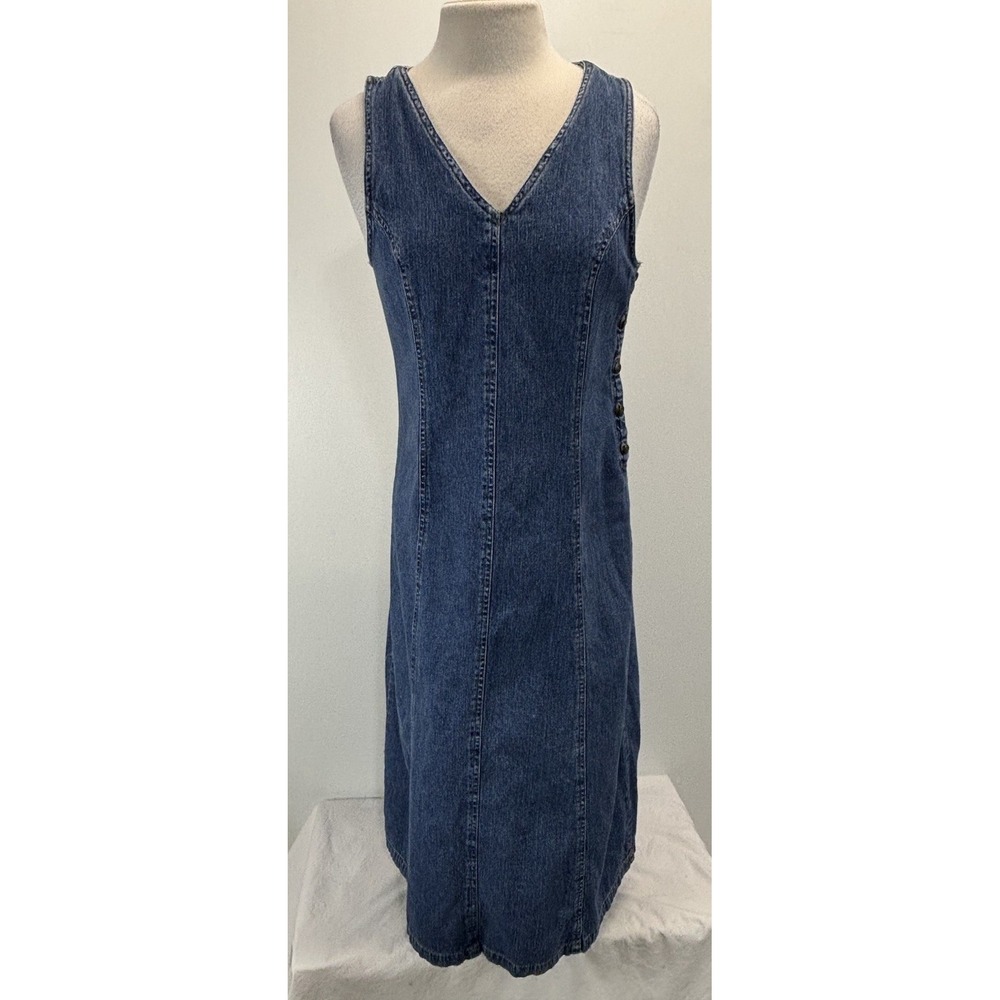 Vtg 90s Bryn Connelly Denim Maxi Jumper Dress School Teacher Cottage  Prairie 6p
